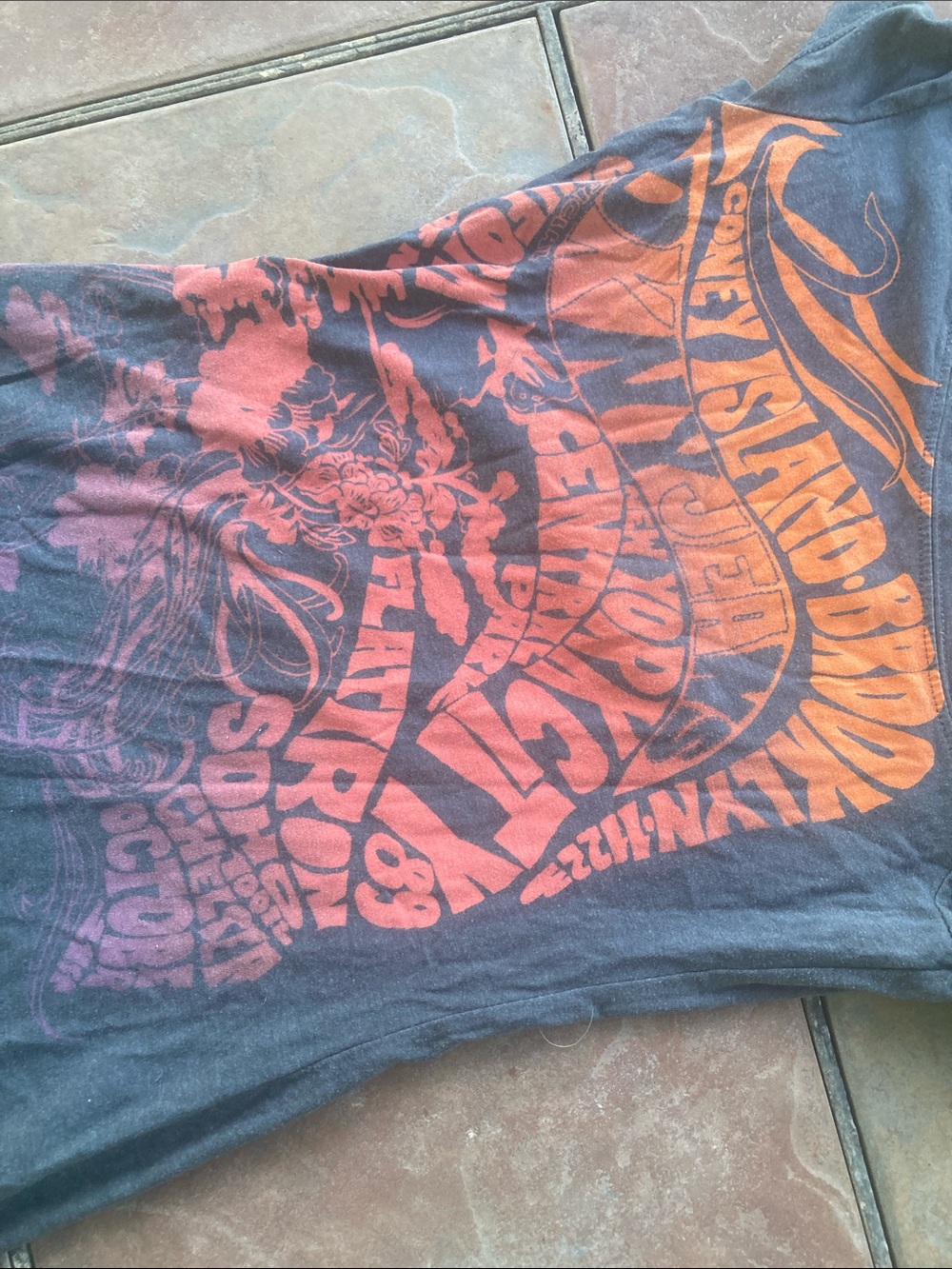 DKNY Gray Tunic with Orange and Pink Graphic
